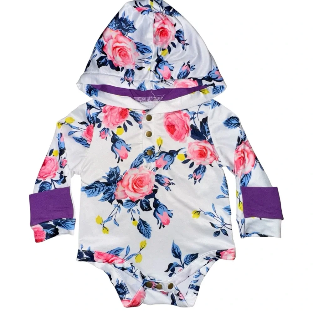 ☀️6/$20☀️ Floral Hooded Baby Onesie